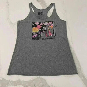 MTV Music Television Flower Logo Gray Racerback Tank Top Women’s Size Large